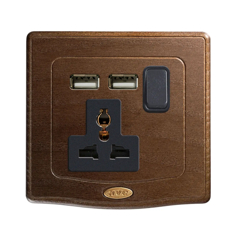 PRESA 13A MSTD+INT. 1P+USB LEGNO 2M - AVE BS1059TSUNOC