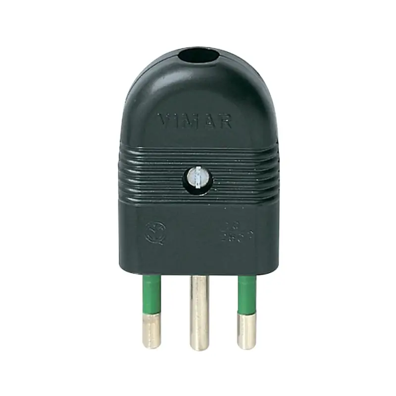 Spina 2P+T 10A assiale nero - Vimar 01021