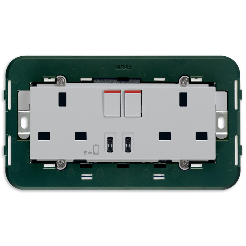 2prese 2P+T13ABS+int.rosso+USBC+C Silver - Vimar 14224.CC.SL