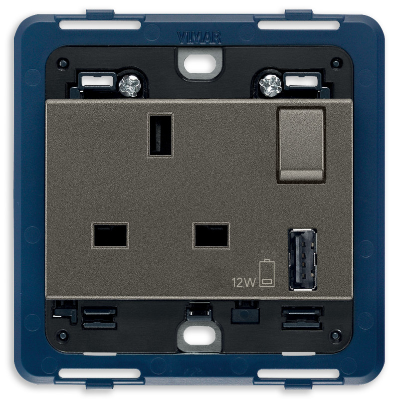Presa 2P+T 13A BS+int.rosso+USB A Metal - Vimar 19223.A.M