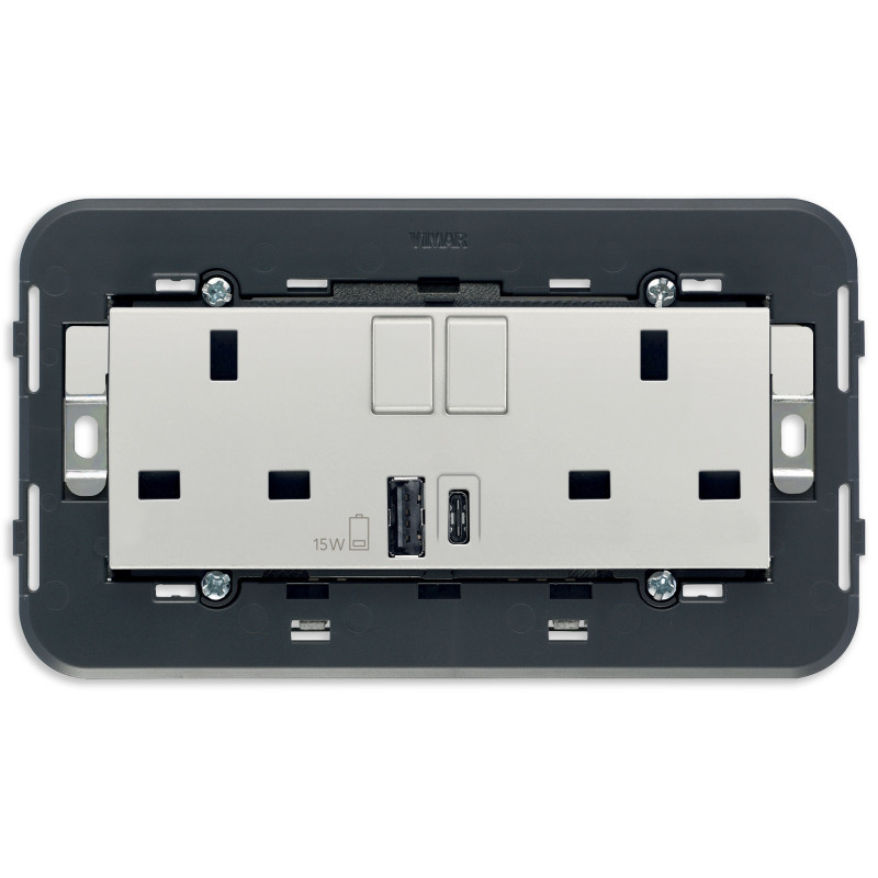 2 prese 2P+T 13A BS +int +USB A+C Next - Vimar 20224.AC.N