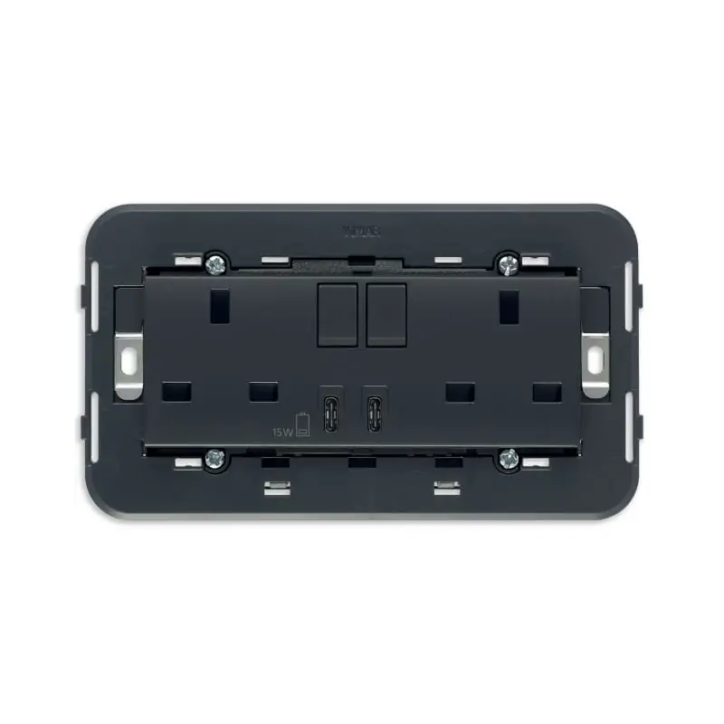 2 prese 2P+T 13A BS +int +USB C+C grigio - Vimar 20224.CC