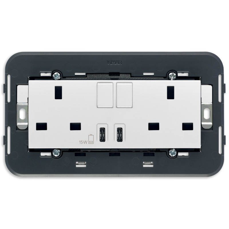 2 prese 2P+T 13A BS +int +USB C+C bianco - Vimar 20224.CC.B