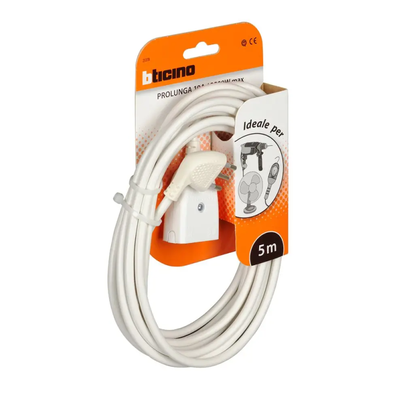 kit - prolunga 5m 2p+T sp./pr.10A bianca - BTicino 2537B