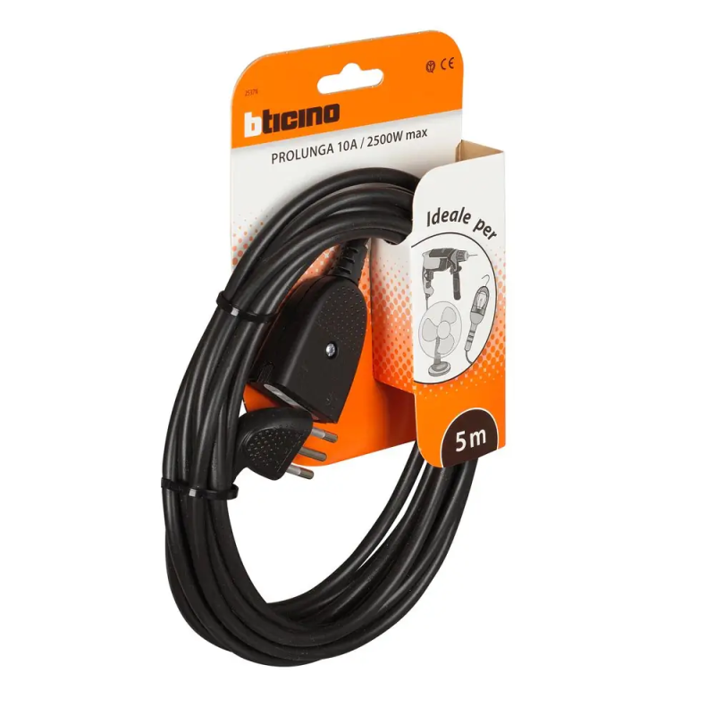 kit - prolunga 5m 2p+T sp./pr.10A nera - BTicino 2537N