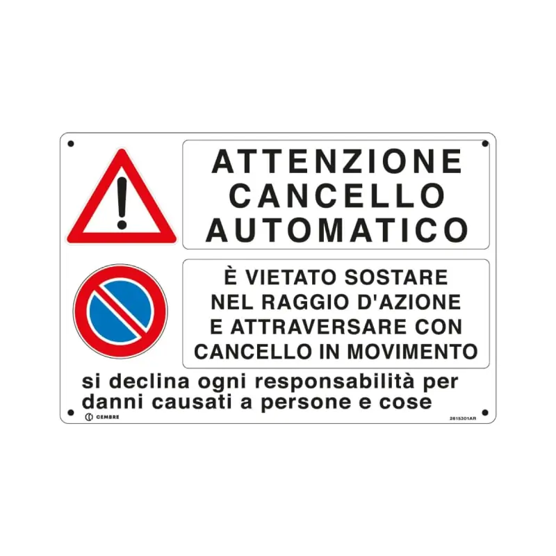 TARG.ALL.VS-I153 200X300 MM.CANCELLO ELETTR - CEMBRE 2615301AR