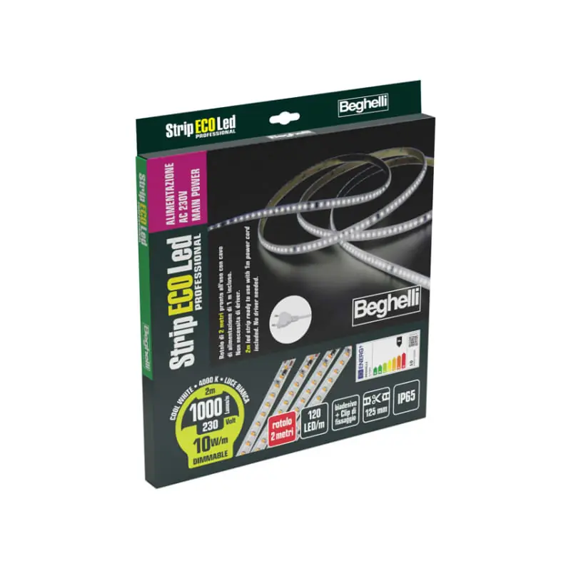 STRIPLED AC230V 10W IP65 4K 2M - BEGHELLI 57689