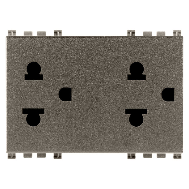 Due prese SICURY 2P+T 16A USA+EU Metal - Vimar 19249.M