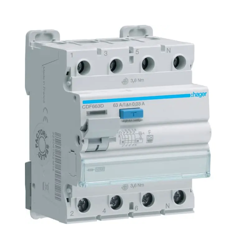 INT. DIFF. ACC. 3P+N 30MA 63A F 4M - HAGER CDF663D