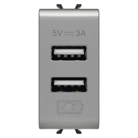 ALIMENTATORE USB A+A 5V 3A 1M TITANIO - Gewiss GW14447