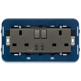 2prese 2P+T13ABS+int.rosso+USB C+C Metal - Vimar 19224.CC.M