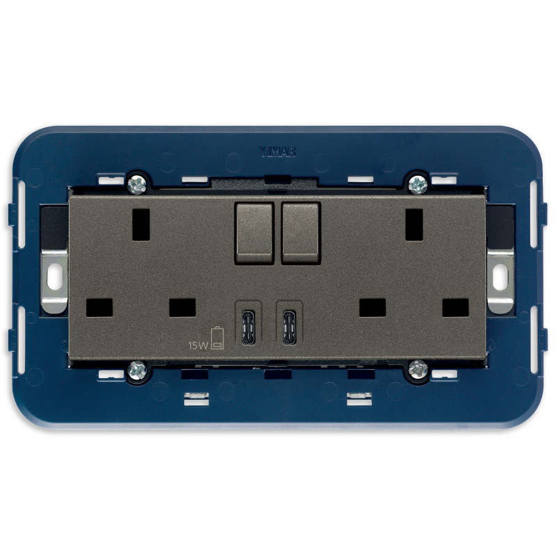 2prese 2P+T13ABS+int.rosso+USB C+C Metal - Vimar 19224.CC.M