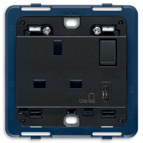 Presa 2P+T 13A BS+int.rosso+USB C grigio - Vimar 19223.C