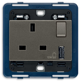 Presa 2P+T 13A BS+int.rosso+USB A Metal - Vimar 19223.A.M