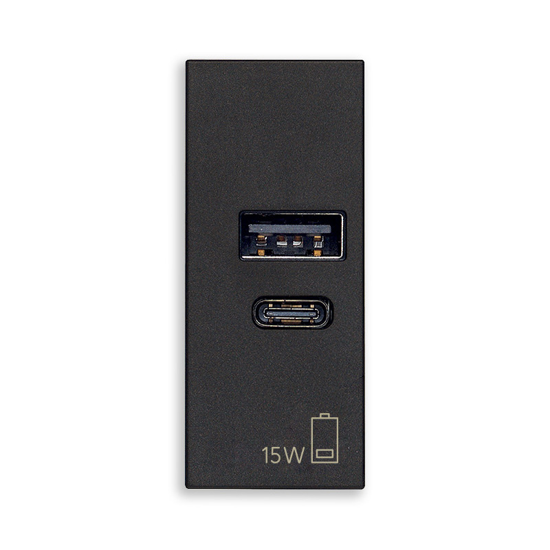 Alimentatore USB A+C 15W 5V 1M nero - Vimar 30292.AC15G