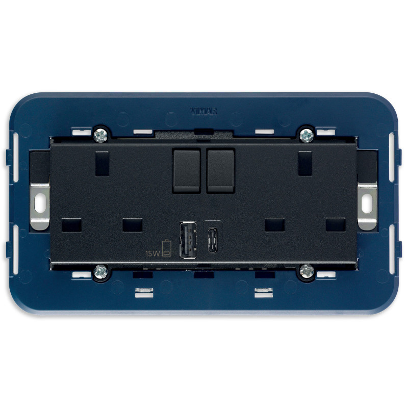 2prese 2P+T13ABS+int.rosso+USBA+C grigio - Vimar 19224.AC