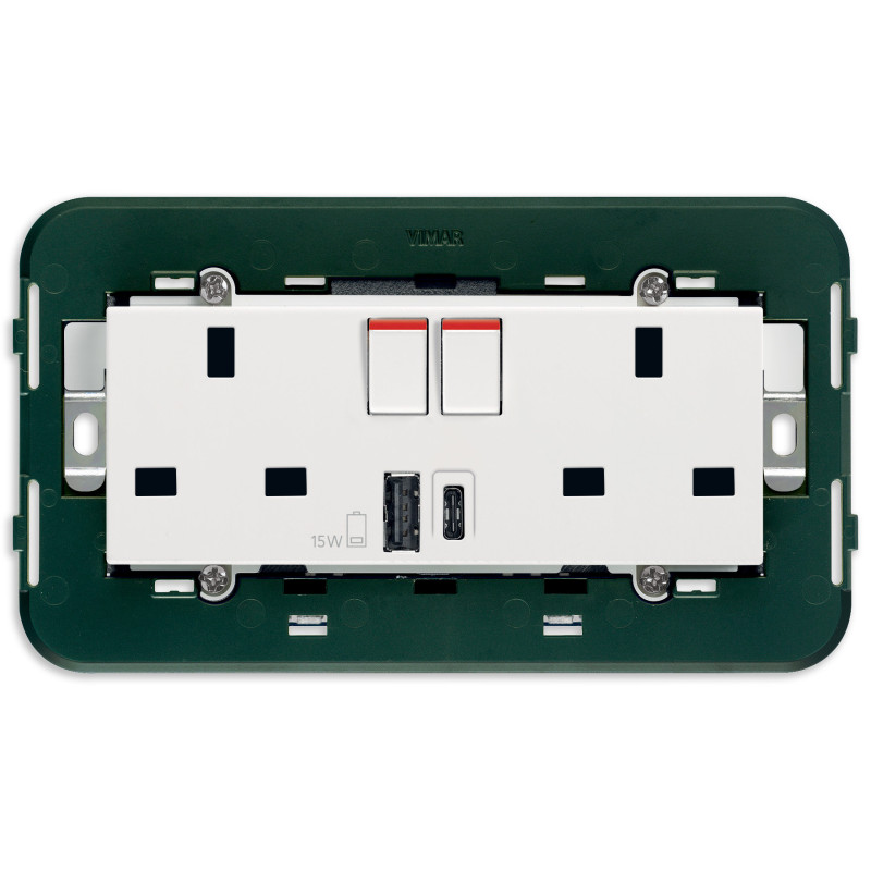 2prese 2P+T13ABS+int.rosso+USBA+C bianco - Vimar 14224.AC