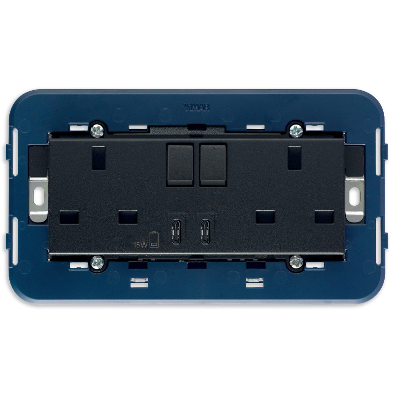 2prese 2P+T13ABS+int.rosso+USBC+C grigio - Vimar 19224.CC