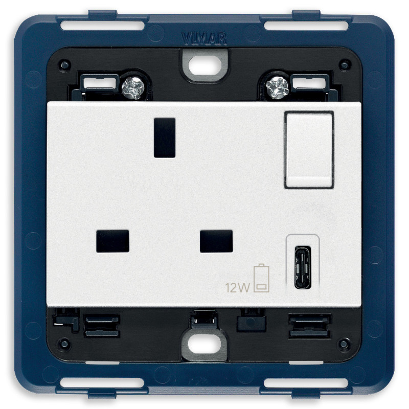 Presa 2P+T 13A BS+int.rosso+USB A bianco - Vimar 19223.C.B