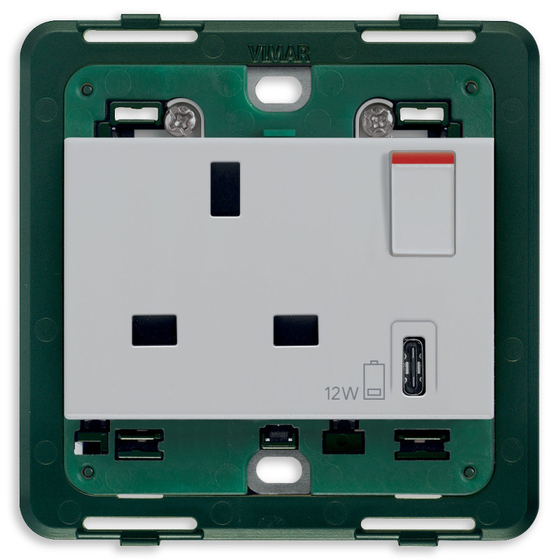 Presa 2P+T 13A BS+int.rosso+USB C Silver - Vimar 14223.C.SL
